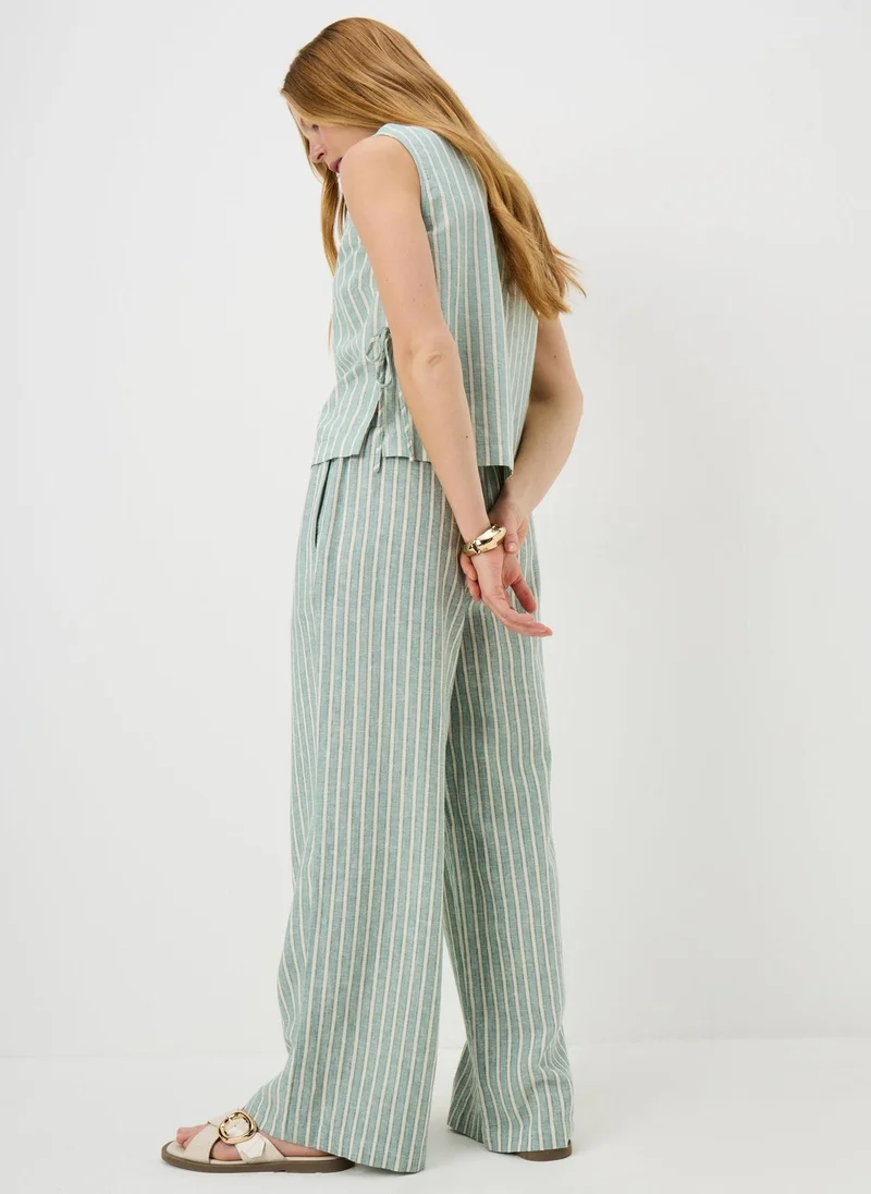 Matalan Green Green Stripe Linen Wide Leg Co Ord Trousers for Women | Best Price UAE